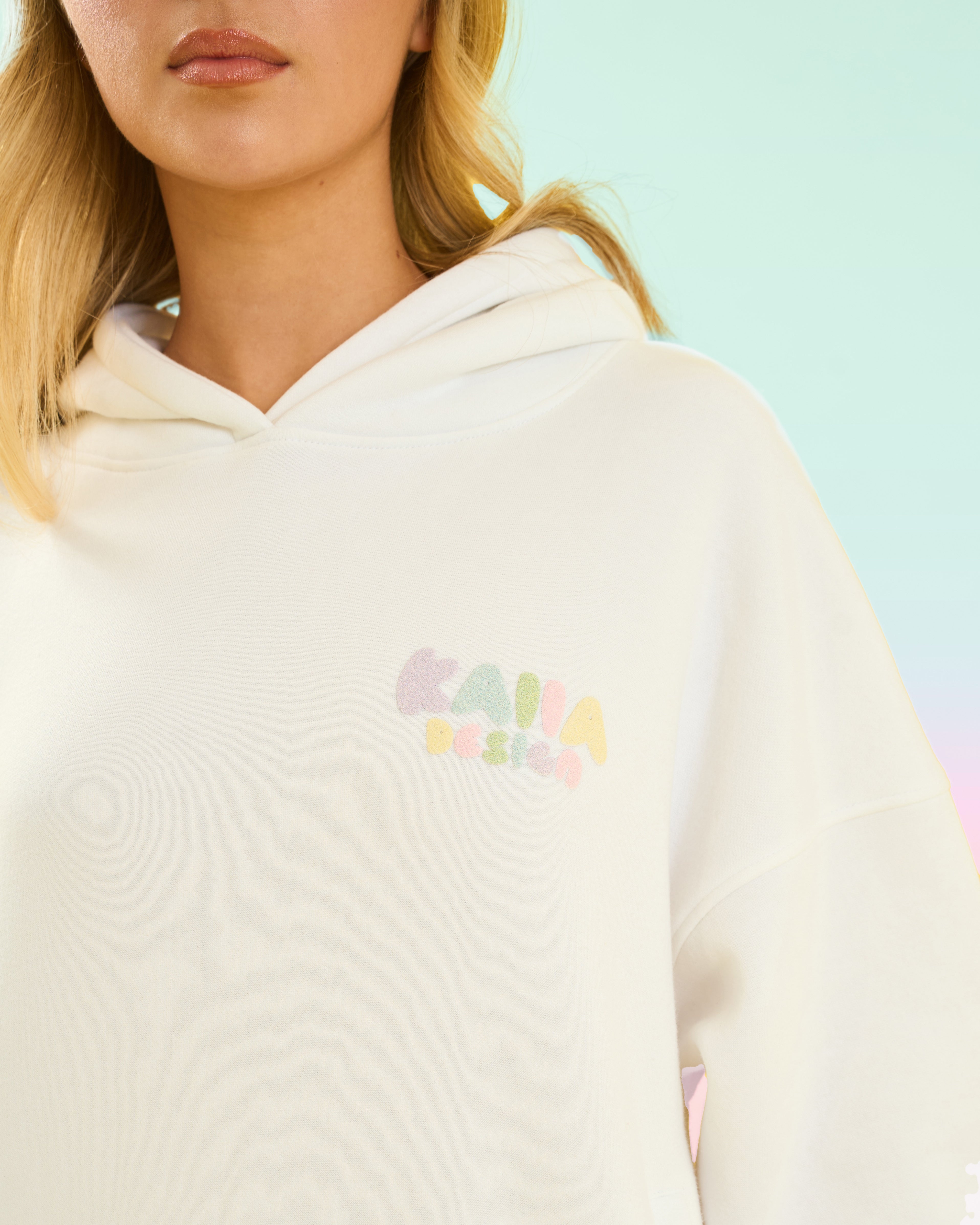 Kaiia Design Bubble Logo Oversized Hoodie Off White Rainbow Public Desire