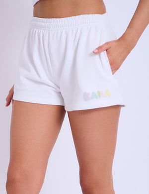 Kaiia Design Bubble Logo Sweat Shorts Off White & Rainbow