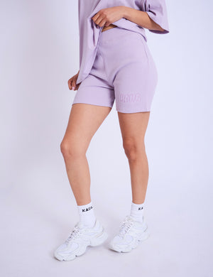 Kaiia Embroidered Bubble Logo Ribbed Cycling Shorts Lilac Public Desire