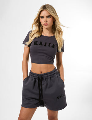 Kaiia Logo Relaxed Sweat Short Dark Grey