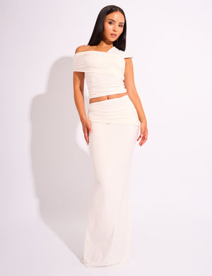 Kaiia Slinky Ruched Maxi Skirt Co-ord White