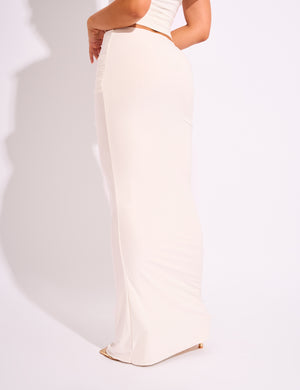 Kaiia Slinky Ruched Maxi Skirt Co-ord White