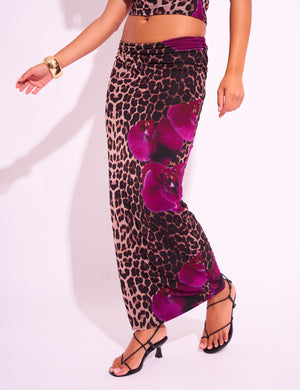 Kaiia Slinky Floral Print Maxi Skirt Co-ord Leopard