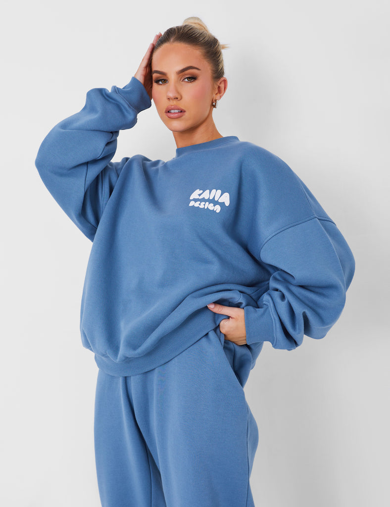 Kaiia Design Oversized Sweatshirt Co-rd Denim Blue | Public Desire