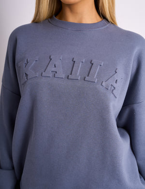 Kaiia Embossed Logo Oversized Sweatshirt Blue