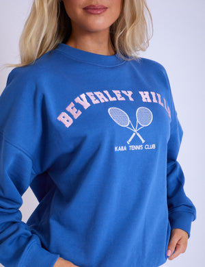 Kaiia Beverly Hills Tennis Oversized Sweatshirt Blue & Baby Pink