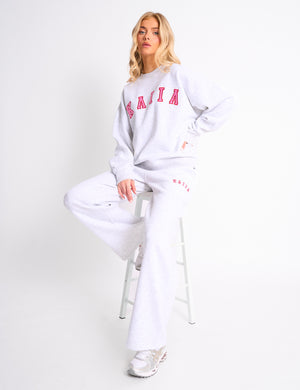 Kaiia Slogan Oversized Sweatshirt Light Grey Marl & Pink Contrast