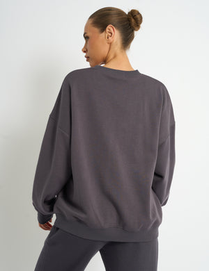 Kaiia Slogan Oversized Sweatshirt Dark Grey