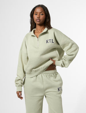 Kaiia KTL Logo Oversized Quarter Zip Sweatshirt Sage