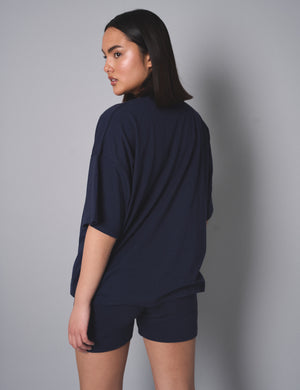 Kaiia Slogan Oversized Top Navy With Red