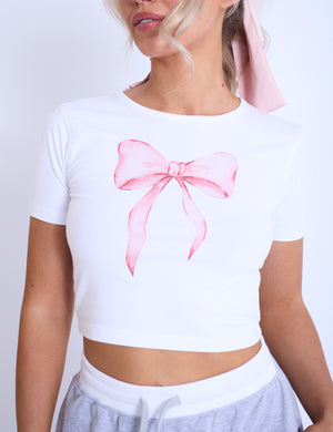 Kaiia Bow Motif Baby Tee White