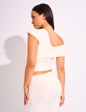 Kaiia Slinky Drape Off Shoulder Top Co-ord White