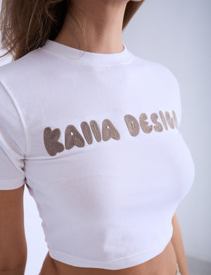 Kaiia Design Embroidered Bubble Logo Baby Tee White & Light Stone