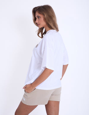 Kaiia Design Embroidered Bubble Oversized T-Shirt White & Light Stone