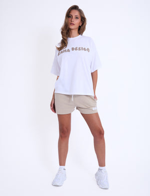 Kaiia Design Embroidered Bubble Oversized T-Shirt White & Light Stone