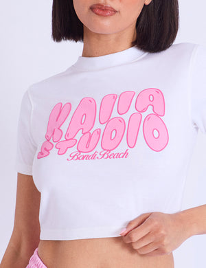 Kaiia Studio Bubble Logo Baby Tee White & Pink