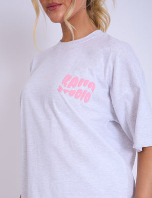 Kaiia Studio Bubble Logo Oversized T-shirt Light Grey Marl & Pink