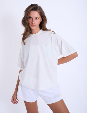 Kaiia Bubble Logo Oversized Tee Off White & Rainbow