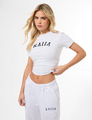 Kaiia Longline Baby Tee Light Grey Marl & Navy