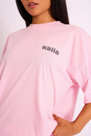 Kaiia Studio Bubble Logo Oversized Tee in Pink