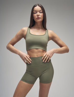 Kaiia Sculpt Square Neck Crop Top Khaki