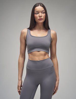 Kaiia Sculpt Square Neck Crop Top Slate Grey