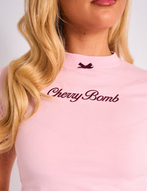 Kaiia Bow Detail Baby Tee Pink & Plum