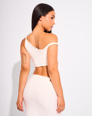 Slinky Twist Strap Crop Top White