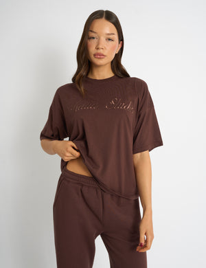 Kaiia Script Logo Oversized T-Shirt Mocha