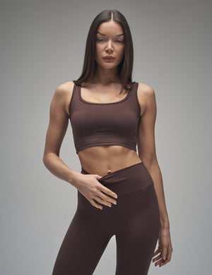 Kaiia Sculpt Square Neck Crop Top Chocolate