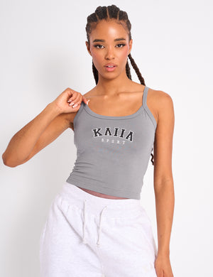 Kaiia Logo Cami Vest Top Charcoal Grey