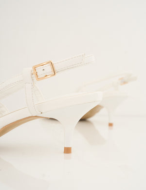 Neita White Pu Woven Slingback Court Mid Heels