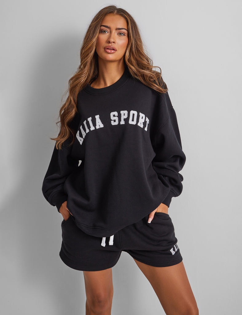 Kaiia Sport Slogan Sweatshirt Black | Public Desire