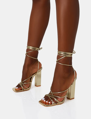 Rose gold lace up hotsell block heels