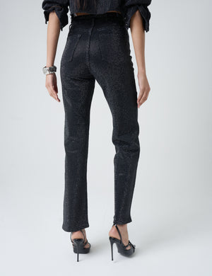 Diamante Straight Fit High Rise Denim Jeans Black