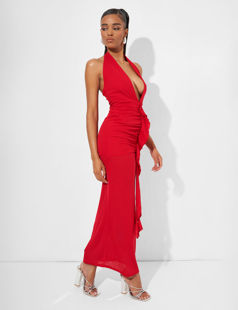 Deep Plunge Maxi Dress In Red | Public Desire