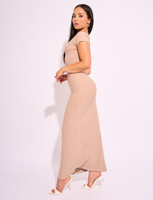 Slinky Open Back Detail Luxe Maxi Dress Stone