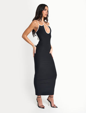 Cross Strap Contrast Trim Maxi Dress Black