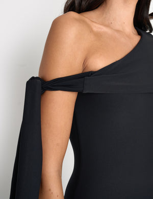 Slinky Over Shoulder Tie Detail Mini Dress Black