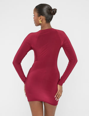 Twist Detail Plunge Mini Dress Burgundy