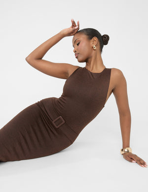 Buckle Detail Maxi Dress Brown