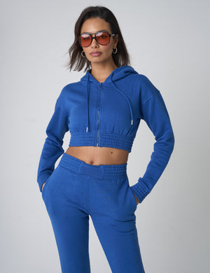 Cinched Waist Cropped Hoodie Cobalt Blue