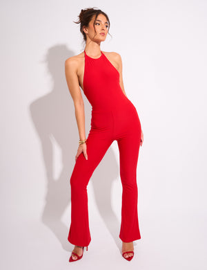 Tie Back Luxe Slinky Jumpsuit Red