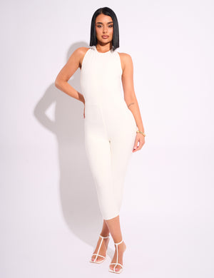 Tie Back Luxe Slinky Capri Jumpsuit White