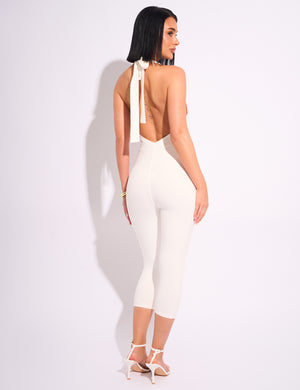 Tie Back Luxe Slinky Capri Jumpsuit White