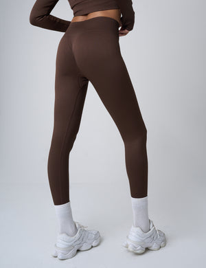 Ribbed High Waisted Bum Lift Leggings Chocolate