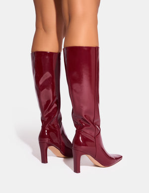 Burgundy knee high boots leather online