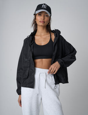 Tie Waist Detail Windbreaker Black