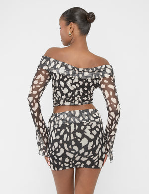 Mesh Fold Over Mini Skirt Animal Print