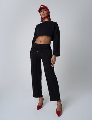 Seam Detail Oversized Crop Sweatshirt Black